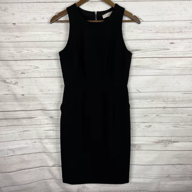 Ann Taylor LOFT Womens Sheath Dress Size 2 Black Sleeveless Back Zip Pockets