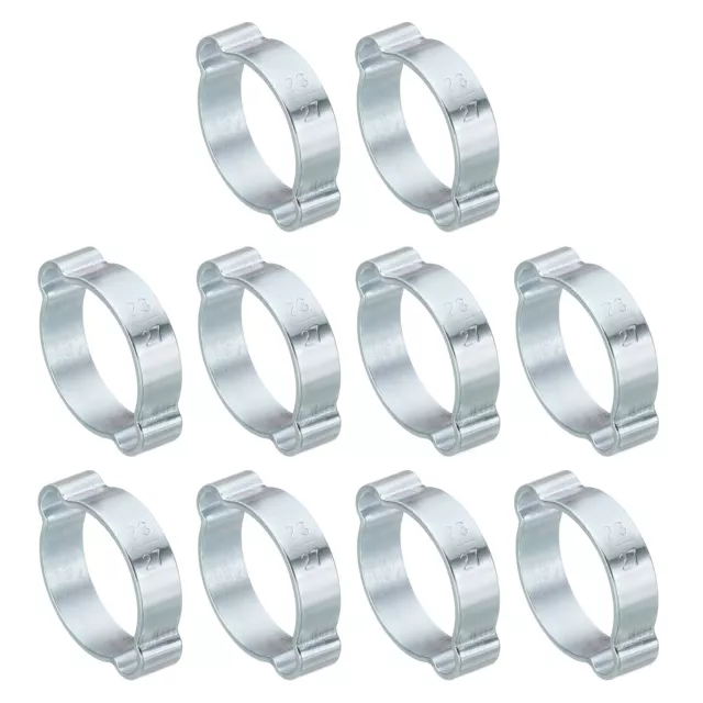 Confezione da 10 Morsetto Tubo Doppio Orecchio 23-27mm, Anelli Crimpante Acciaio Zincato