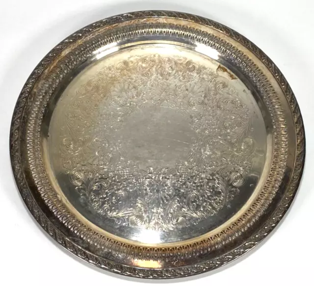 Vintage Silver-plate Tray Round  15” Round Wm RODGERS & SON Spring Flower - 2072