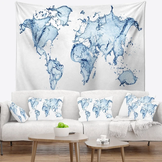 Designart 'World Map Water Splash' Abstract Map Wall  Small