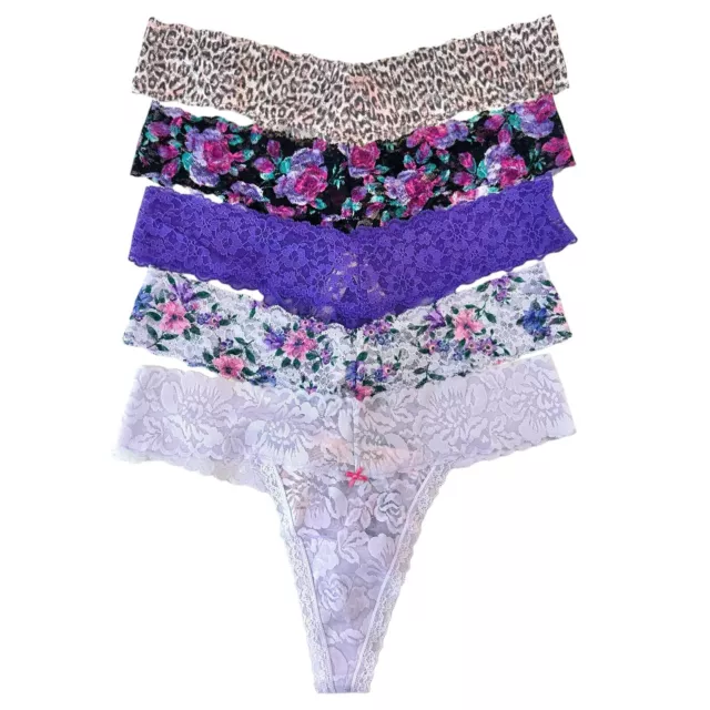 Victoria's Secret Lace Thong Panties Womens L Large LOT Of 5 VS Lacie Panty NEW