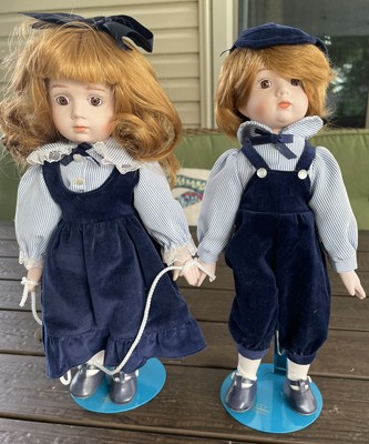 Marian Yu Designs MYD, Twins Brother Sister Porcelain Dolls Complete Ball & Rope