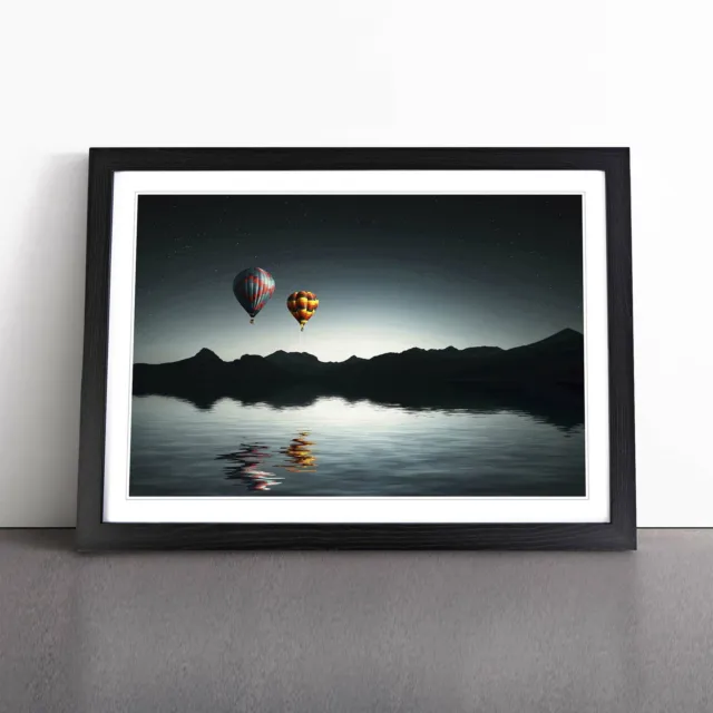 Landschaft See Heißluftballon (2) Wandkunst Druck gerahmt Leinwand Bild Poster