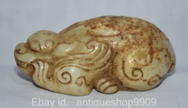 3.2'' Ancient Chinese White Jade Carved Fengshui Pixiu Beast Statue Sculpture