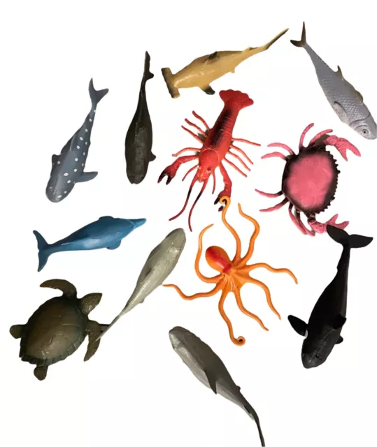 Plastic Sea Life Ocean Fish Set of 12 Animals 4 inches Colorful!