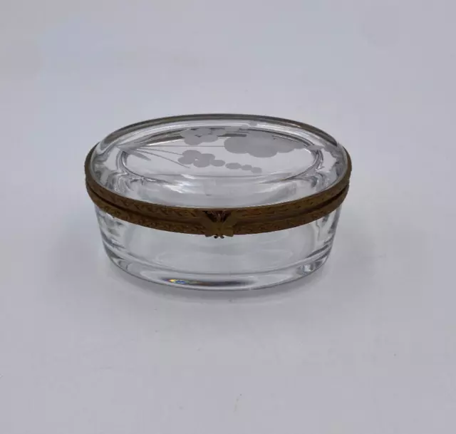 Small Clear Glass Frosted Floral Detail Trinket Box