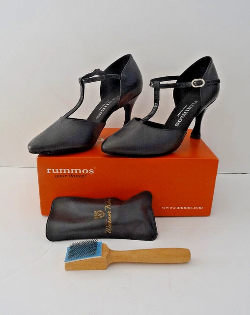Chaussures femme de danse Rummos cuir noir semelle nubuck T. 38 boucles strass