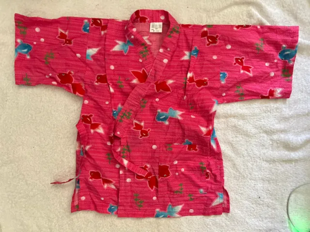 Kimono Girls Size 5T Pink Japanese Robe Cotton Size 120 Fish Print Pattern Cute