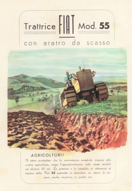 Pubbl. 1951 Trattore Trattrice Fiat Mod 55 Con Aratro Da Scasso Campo Raccolto