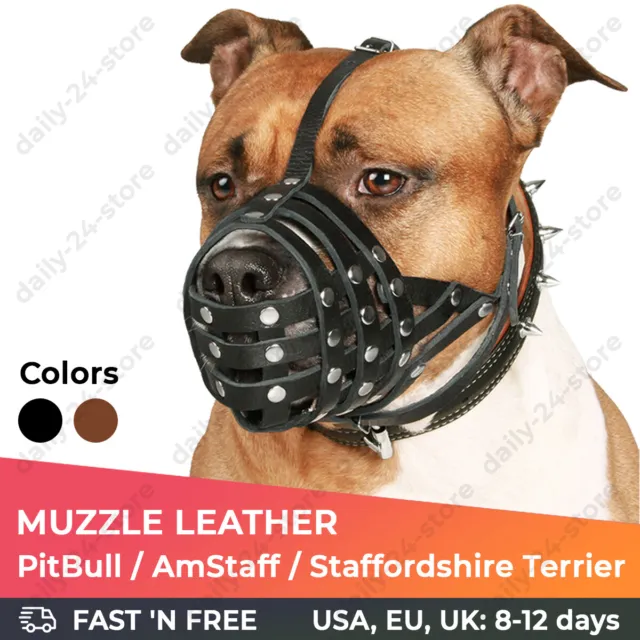 Muzzle Leather For PitBull/AmStaff/Staffordshire Terrier Dog Secure Basket