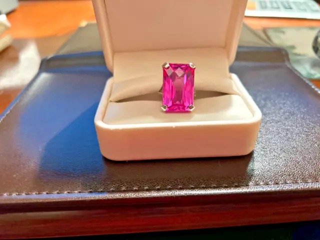 Large Pink Sapphire Ring (7.5) Sterling Silver