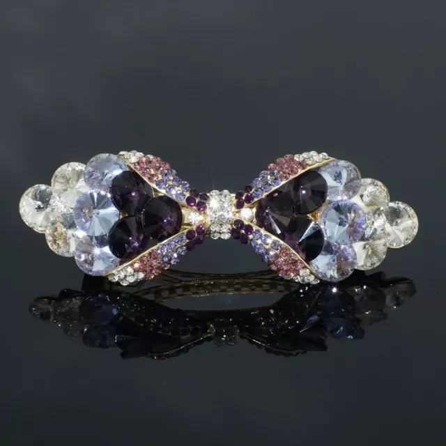 Crayon nœud papillon violet strass cristal barre ton or pince à cheveux mode fête cadeau 2