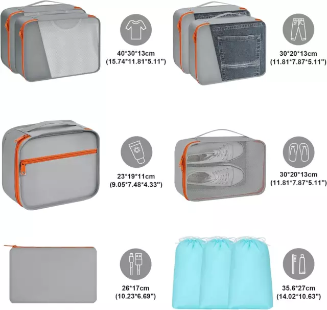 Organizer Valigia Viaggio, Set Di 10 Packing Cubes, Set Da Viaggio Accessori 2