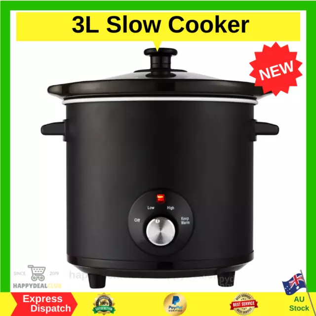 3L Slow Cooker with 2 Heat Settings Keep Warm Function Iron Housing Ceramic Pot