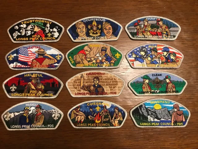 Longs Peak Council FOS CSP 12 Piece “Scout Law” Complete Set Boy Scouts SMY BSA