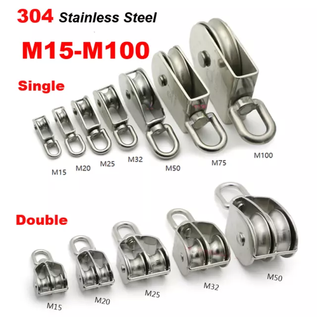 Stainless Steel Heavy Duty Single/Double Pulley Block Wheel Swivel Lifting Rope