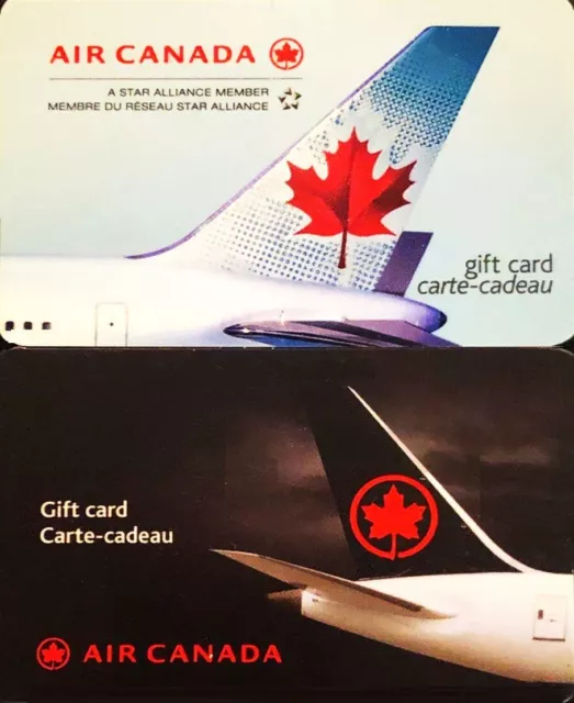 2x AIR CANADA AIRPLANE ENGLISH FRENCH MAPLE LEAF COLLECTIBLE GIFT CARD LOT