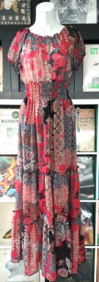 Kate & Lily boat neck short sleeve floral print empire waist maxi dress UK 4