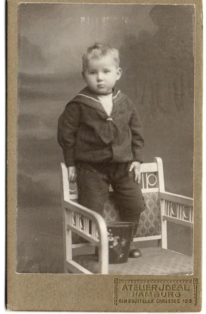 CDV prima del 1900, ragazzo in tuta da marinaio, Atelier Ideal Eimbsbütteler Chaussee