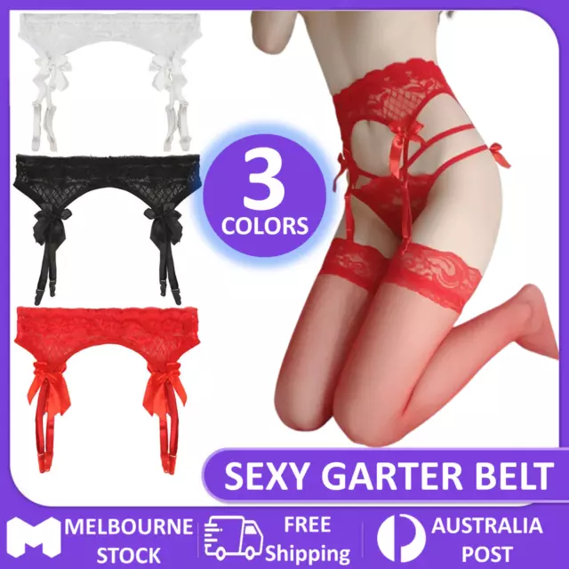 Sexy Garter Belt Strap Women Lingerie Lace Bow Suspender Belt Dance Clubwear AU