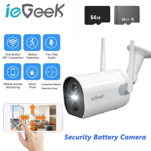 ieGeek 2K Wireless Security Camera Wifi Home Outdoor Battery CCTV PIR Siren IP65