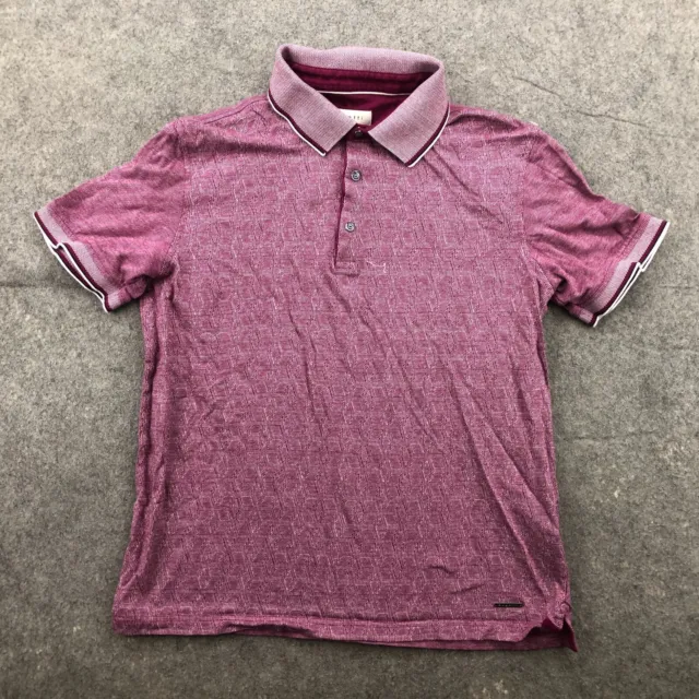 Bugatti Polo Shirt Mens Medium Purple Pink Geometric Short Sleeve Cool Cotton