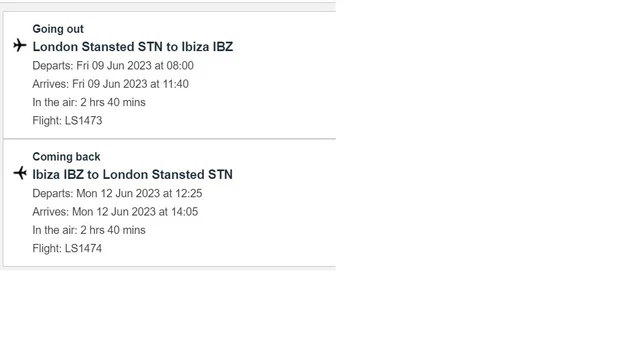 flight tickets return, Stansted to Ibiza- URGENTLY need them sold!
