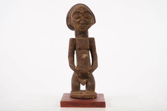 Male Hemba Statue On Wood Base 17.5" - DR Congo - African Art