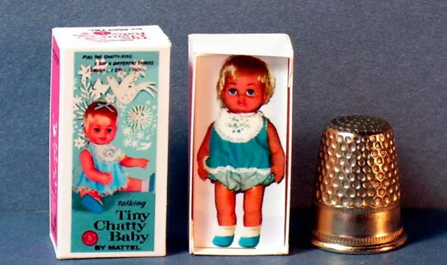 Dollhouse Miniature 1:12 Tiny Chatty Baby Doll Box 1960s dollhouse  girl nursery