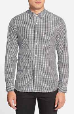 NWT BURBERRY BRIT Navy Blue Henry Trim Fit Cotton Logo Nova Check ...