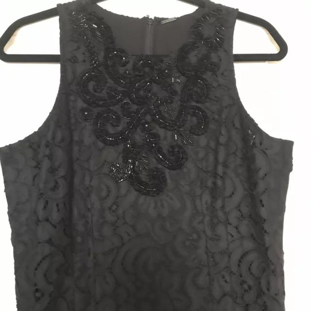 Elie Tahari Dress 10 Black Donna Sleeveless Lace Knit Sheath Beaded Dressy 2