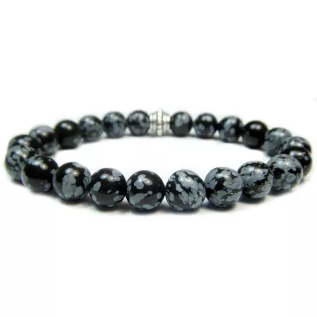 Obsidian (Snowflake) 8mm Round Crystal Bead Bracelet with Description Card