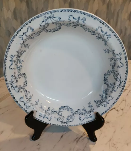 Rare Ancien plat rond creux 27cm mozart bleu faïence de sarreguemines