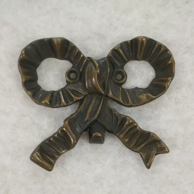 VTG Brass Bow Wall Hook Hanger Patina Hollywood Regency Key Ribbon Farm Boho