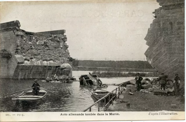 Ww1 // Cpa / Military War // German Cars Fallen Into The Marne