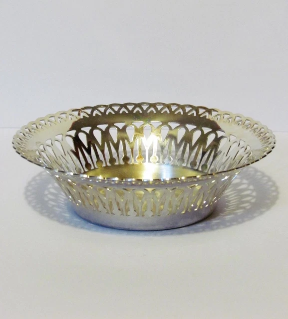 Panier métal argenté (WMF plaqué argent) 1900 1950 Shabby chic Coupelle dentelle