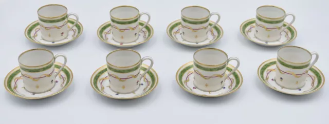 8 tasses et sous tasses à café en porcelaine de Limoges Haviland Vieux Paris
