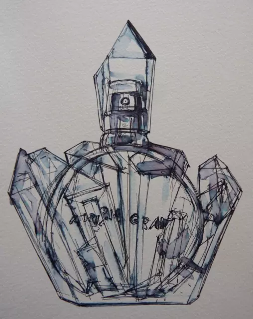 Ink Drawing of a Bottle of Arianna Grande R.E.M Perfume on Watercolour Paper