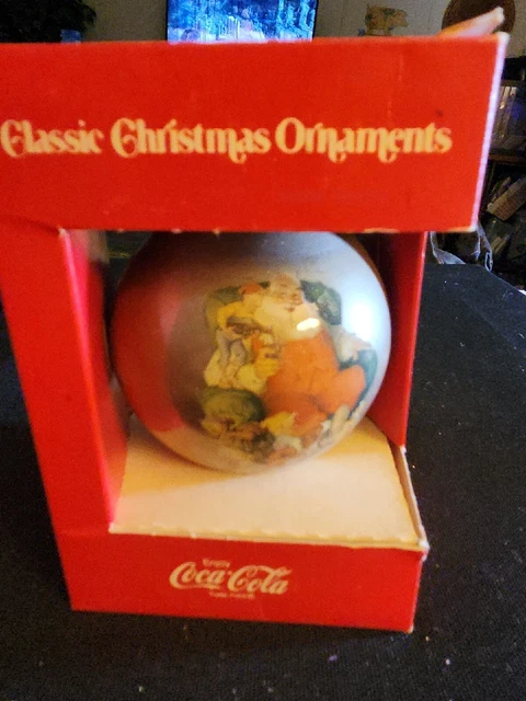 Circa 1960 Vintage Coca Cola Classic Christmas Glass Ball Ornament Santa Elves