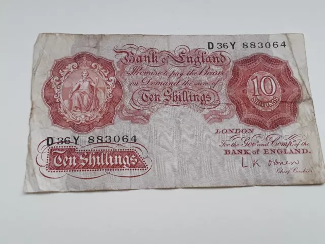 1955 BANK OF ENGLAND 10s BANKNOTE - L.K.O'Brien - D36Y 883064