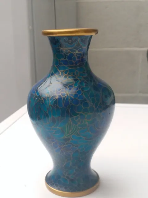 Chinese Cloisonne Turquoise & Blue Vase ~  15.5cm tall ~ Free UK P&P