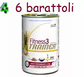 6 barattoli fitness trainer lamb & rice 400 gr per cani adulti gusto agnello