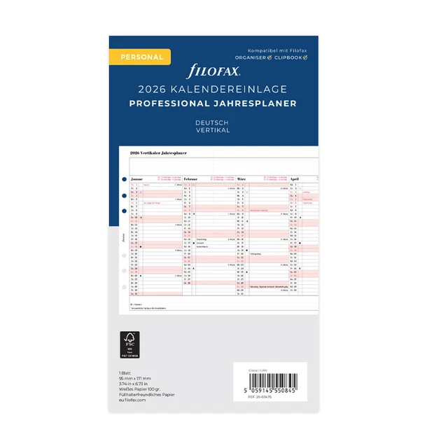 Filofax 2028 A5 Kalendereinlage Professional Jahresplaner Deutsch