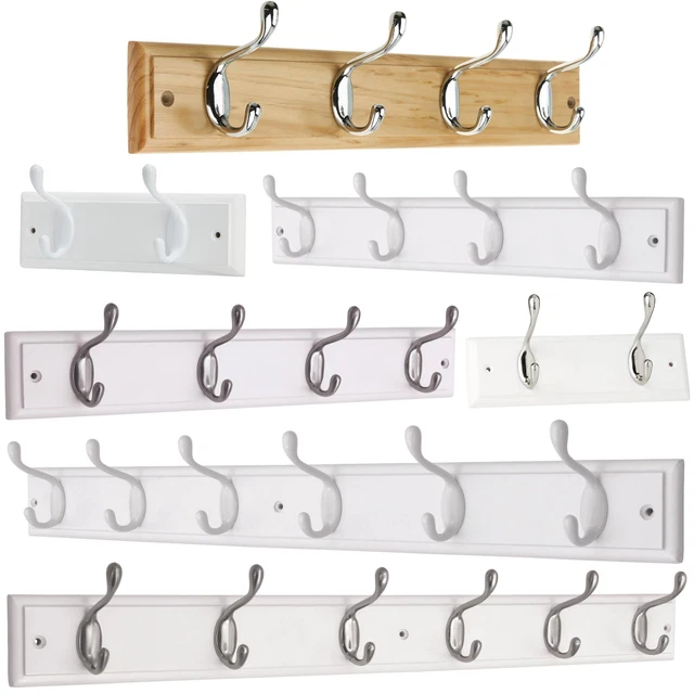COAT RACK WALL Mounted Wooden, Pine White Clothes Hanger, Coat Hooks