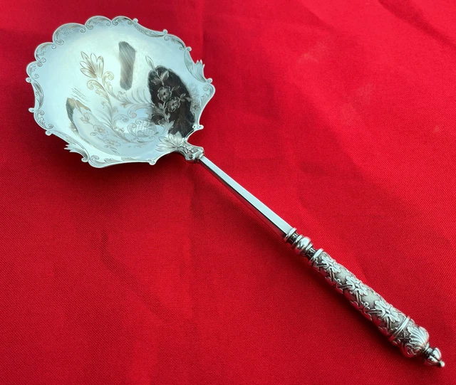 ANTIQUE ROCOCO FRENCH Sterling Silver ICE CREAM Sugar Ladle 9" Spoon E