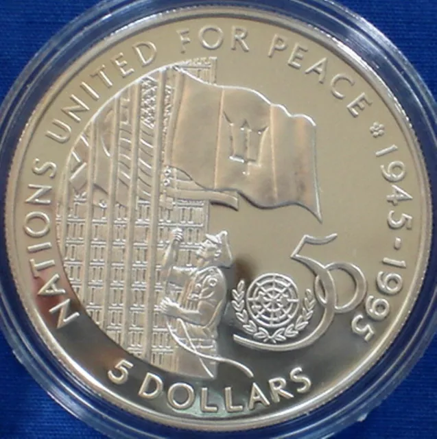 Barbados 5$ Silver Proof 1995 United Nations 50th Anniversary KM#62a .925Ag