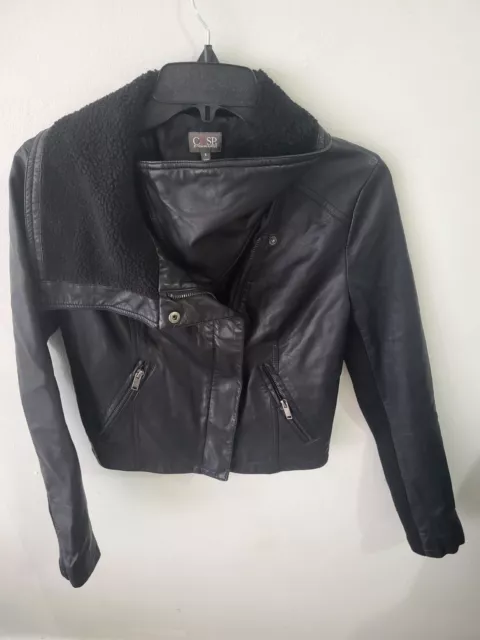 Cusp By Neiman Marcus Moto Style Black Leather Jacket Double Collar Size S 3