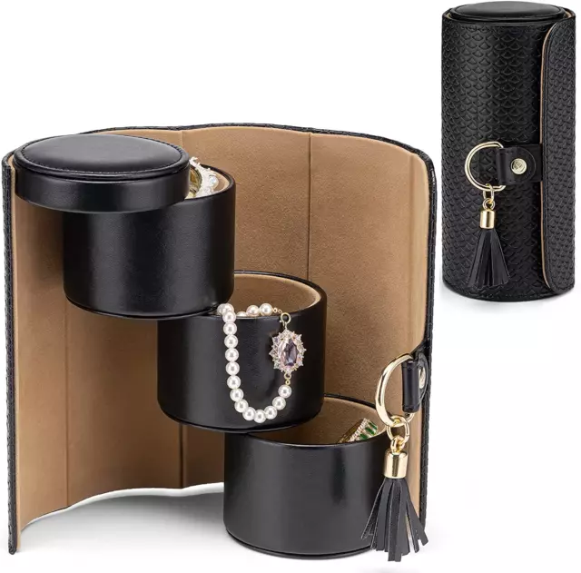 Vlando Jewellery Box Travel Accessory Storage Organizer Roll Small Faux Leather