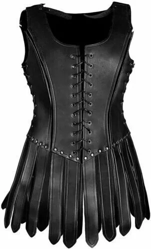 Nero Pelle Larp Armor Costume da Guerriero Allacciate Corsetto Rinascimento