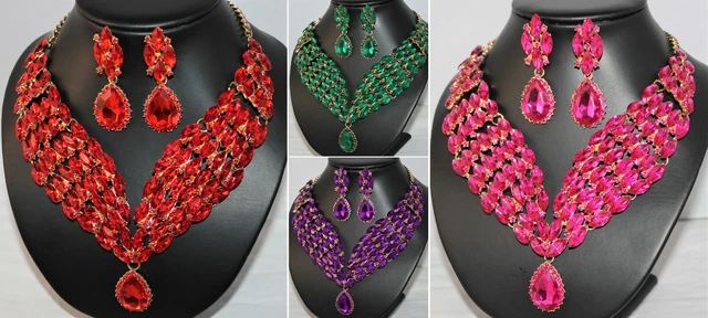 Schmuckset Damen Ohrringe, Collier Kristall Strass 2tlg. NEU